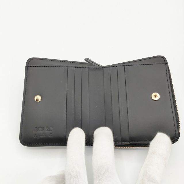 agnes b. ADRIEN BEAU 総柄 定価29700円 小銭入れあり ウォレット 牛革 二つ折り財布 ホワイト レディース アニエスベー【中古】6-0527G∞_3