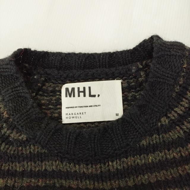 MHL. 596-5260514 サイズM ボーダー ウール セーター ニット ブラック カーキ エムエイチエル 4-1219T F98554 MHL. - MHL. 596-5260514 サイズM ボーダー ウール セーター