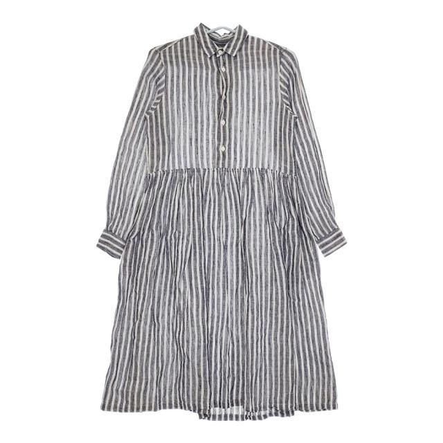 R&D.M.Co- リネンストライプシャツワンピ ワンピース ネイビー ホワイト レディース オールドマンズテーラー【中古】5-0216M♪