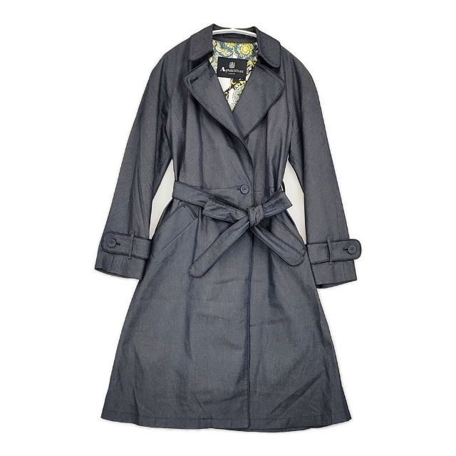 Aquascutum 定価115500円 羽織 1653060-39 ベルト付き デニム コットンシルク コート ネイビー レディース アクアスキュータム【中古】6-0221M∞