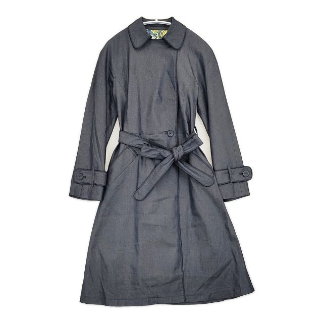 Aquascutum 定価115500円 羽織 1653060-39 ベルト付き デニム コットンシルク コート ネイビー レディース アクアスキュータム【中古】6-0221M∞_2