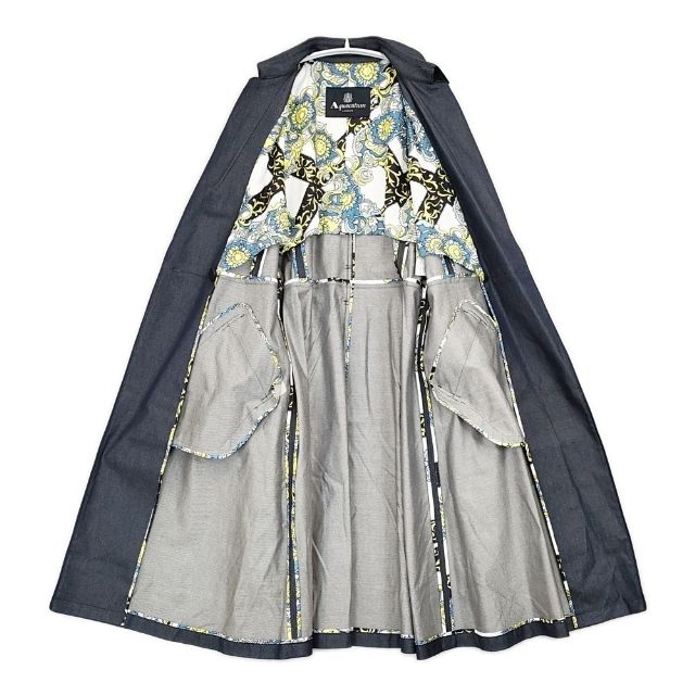 Aquascutum 定価115500円 羽織 1653060-39 ベルト付き デニム コットンシルク コート ネイビー レディース アクアスキュータム【中古】6-0221M∞_3