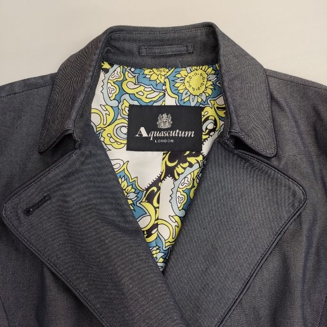 Aquascutum 定価115500円 羽織 1653060-39 ベルト付き デニム コットンシルク コート ネイビー レディース アクアスキュータム【中古】6-0221M∞_4