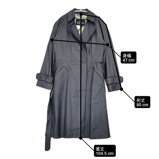 Aquascutum 定価115500円 羽織 1653060-39 ベルト付き デニム コットンシルク コート ネイビー レディース アクアスキュータム【中古】6-0221M∞_7