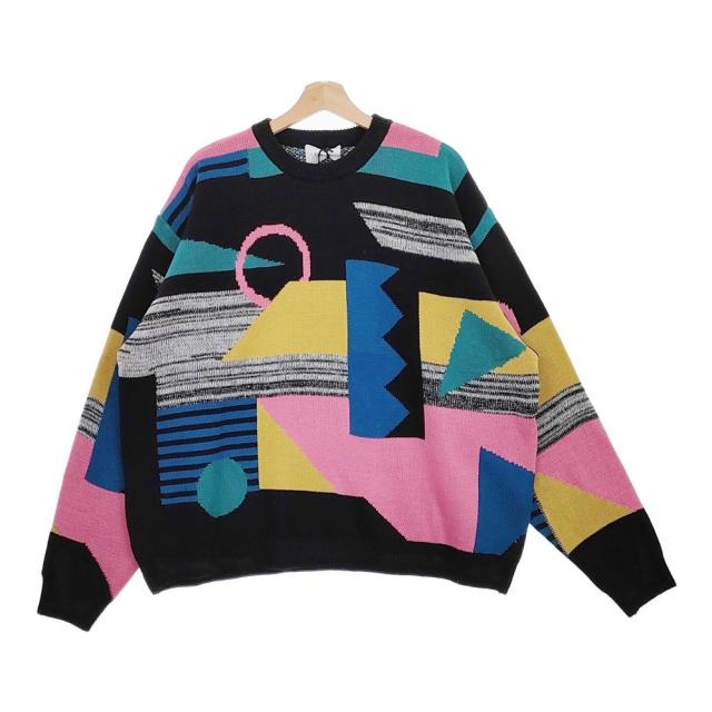 Iroquois 新品 278206 ABSTRACT JQ KNIT サイズ2 マルチカラー 総柄 セーター ニット ブラック メンズ イロコイ【中古】4-1103T♪