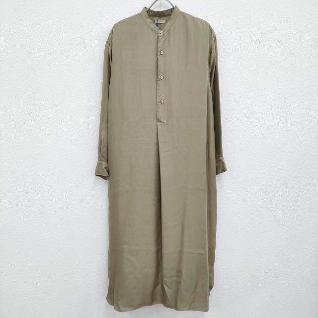 #LENO 新品 シルク バンドカラープルオーバードレス サイズ0 ワンピース ベージュ レディース リノ【中古】3-0829M♪
