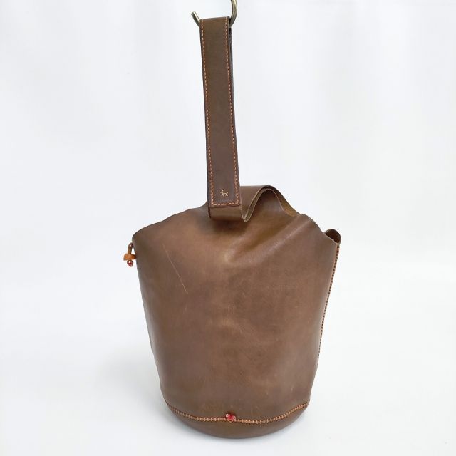 HENRY CUIR レザー ワンショルダー ビーズ 犬刺繍 CANE ショルダーバッグ ブラウン レディース アンリークイール【中古】5-0914G∞