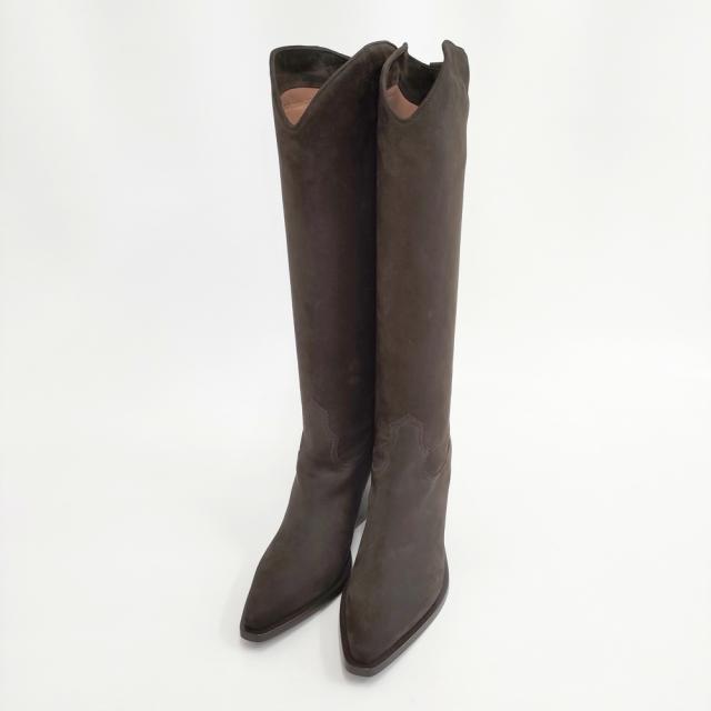 SARTORE 未使用品 ヌバック ロングブーツ サイズ37 ブーツ ブラウン レディース サルトル【中古】5-1027T◎