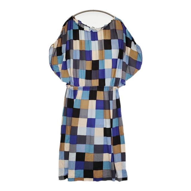 mina perhonen ts8836 jelly サイズ40 ブロックチェック ワンピース ブルー ネイビー レディース ミナペルホネン【中古】5-0806S♪