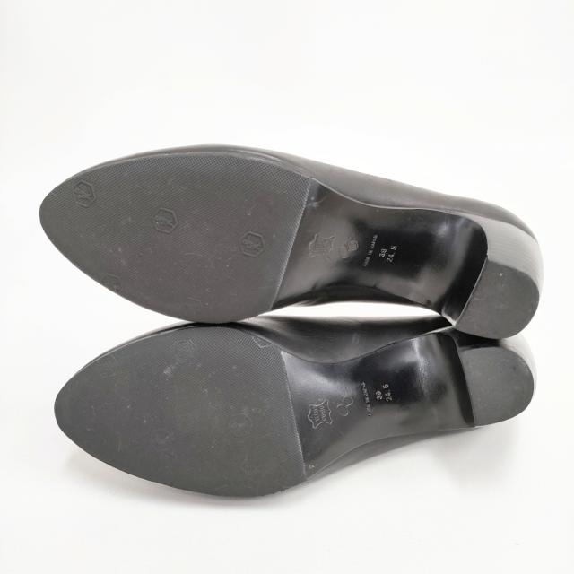 mina perhonen tikki カーフレザー 24.5cm 定価66000円 パンプス ブラック レディース ミナペルホネン【中古】5-1112G◎