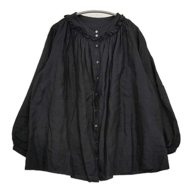 nest Robe 01203-1570 フリル リネン  ブラウス シャツ ブラック レディース ネストローブ【中古】6-0216M∞