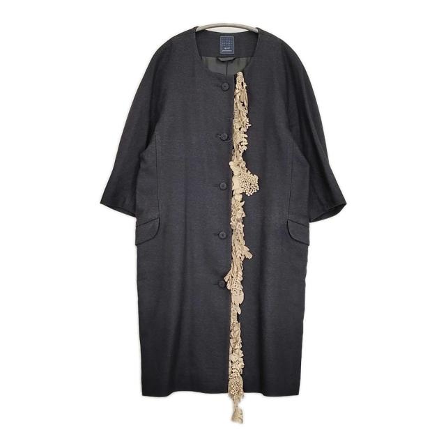 mina perhonen forest parade na6234 サイズ36 シルクウールカシミヤ ノーカラー コート ブラック レディース ミナペルホネン【中古】6-0314T♪