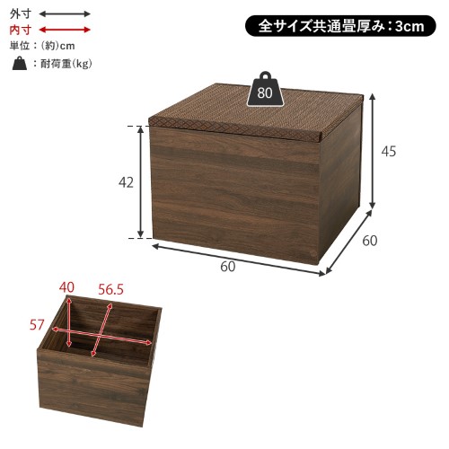 畳付き収納スツール ブラック RUD-1158GR (約)幅60×奥行60×高さ45cm 【北海道・沖縄・離島 送料別】 シューズラック