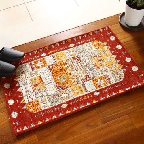 送料無料　ゴブランシェニール ラグ 長方形「ディーオ」手洗いOK キリム柄 130×190cm・アイボリー　・レッド 春夏おススメ！ゴブランシェニール ラグ 「サモア」 トライバル柄