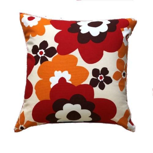 プリントクッションカバー 花柄　45X45cm　レッド 同色２枚セット 【沖縄・離島 送料別】