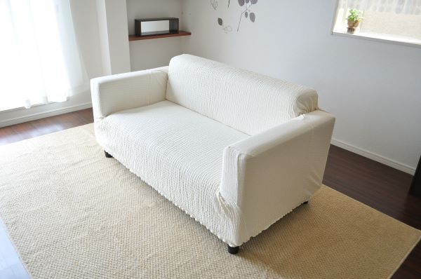 ソファカバー　3人用　ホワイト　　三人掛け　ひじ掛け付用　撥水ストレッチ　ニット　日本製　撥水加工　ニット素材　ぴったりフィット　オールシーズン　洗濯ＯＫの通販は