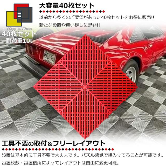 ガレージタイル ガレージマット 40枚セット 40cm×40cm×1.8cm はめ込み 置き敷き バイク 車 自転車 駐車場 屋外 屋内 ガーデニング メッシュ 通気性 軽量 ショールーム 倉庫 テラス イベント フロアタイル ジョイント フロアデッキ エクステリア NP-017 区分100S_1