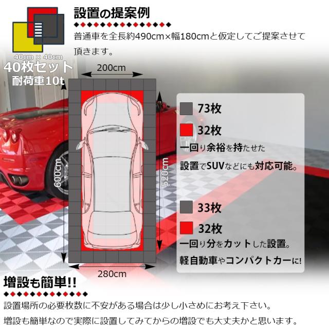 ガレージタイル ガレージマット 40枚セット 40cm×40cm×1.8cm はめ込み 置き敷き バイク 車 自転車 駐車場 屋外 屋内 ガーデニング メッシュ 通気性 軽量 ショールーム 倉庫 テラス イベント フロアタイル ジョイント フロアデッキ エクステリア NP-017 区分100S_5