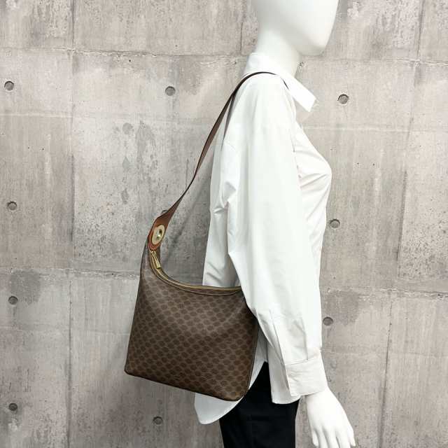 CELINE セリーヌ ハンドバッグ マカダム ヴィンテージ 鞄 かばん PVCコーティングキャンバス  レザー   ブラウン 茶 ゴールド金具 レディース【品】