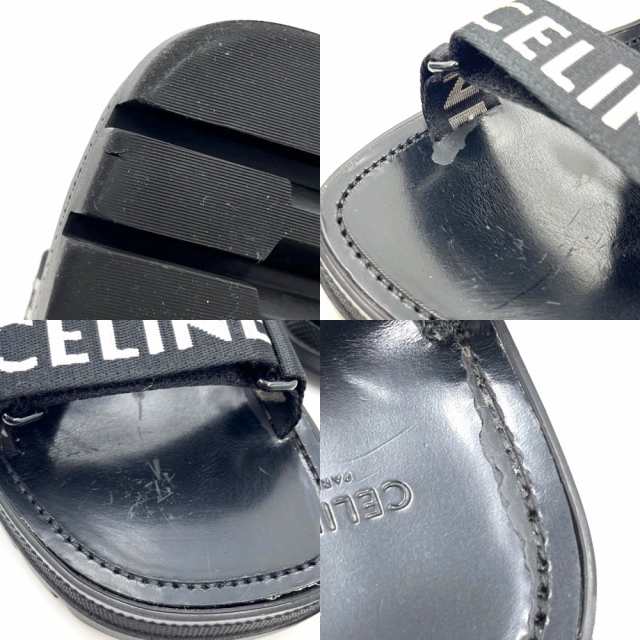 CELINE セリーヌ サンダル レオ ストラッピーサンダル 靴 シューズ 42サイズ 345672208C.38AW ナイロン レザー ブラック 黒  シルバー