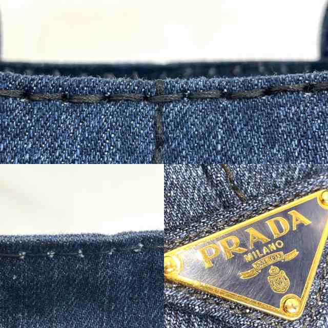 【限定価格】PRADA プラダ ハンドバッグ カナパ デニム ミニトートバッグ トライアングルロゴ 鞄 かばん BN2439 コットン    インディゴ ゴールド金具 レディース 定番 美品【品】