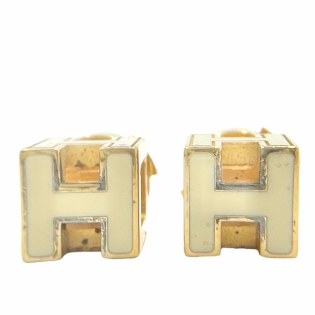 エルメス ピアス カージュ ド アッシュ Hキューブ ブラック ゴールド メッキ GP アクセサリー 小物 レディース 女性 HERMES earrings accessory