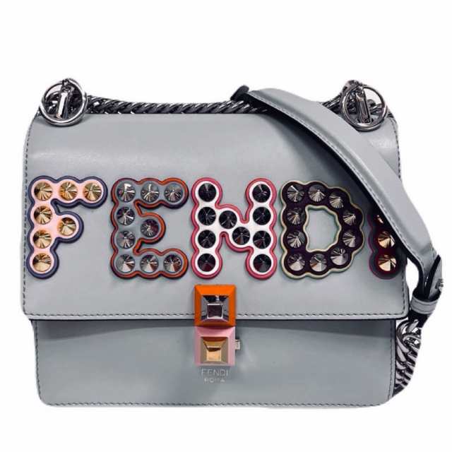 FENDI フェンディ ショルダーバッグ 肩掛け 斜め掛け ミニキャナイ ロゴ スタッズ チェーン 肩掛け 斜め掛け 鞄 かばん 8M0381 レザー    グレー マルチカラー シルバー金具 レディース 人気【品】