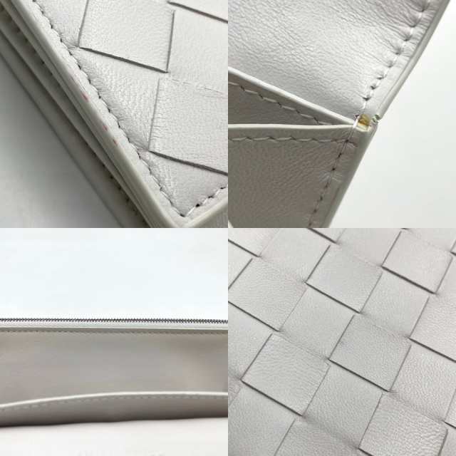 BOTTEGAVENETA ボッテガヴェネタ 長財布 イントレチャート 折り財布 フラップ 600873 レザー ホワイト 白 シルバー金具  レディース 人