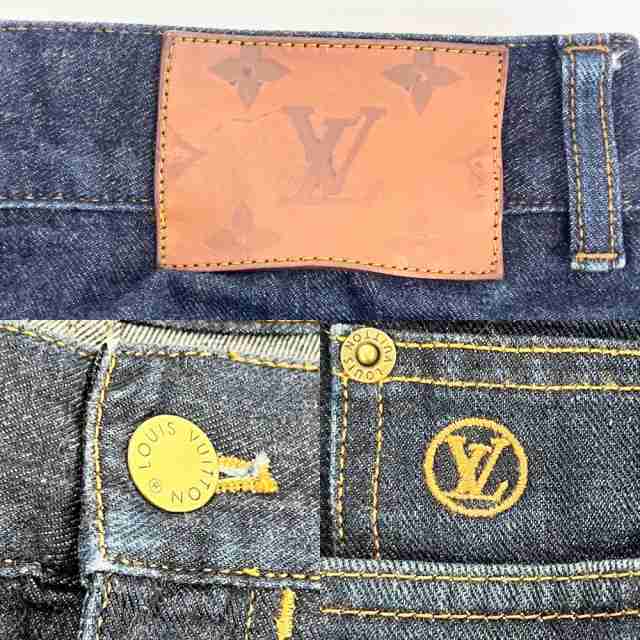 総丈74cmLouis Vuitton ジーンズ デニム パンツ ゴールド LV ロゴ