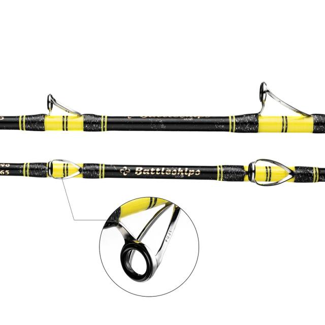 バトルシップス 総糸巻 165-150M ブラックイエロー イカ ヤリイカ カサゴ 無垢 ソリッドグラス ロード 船竿 Battleships_1