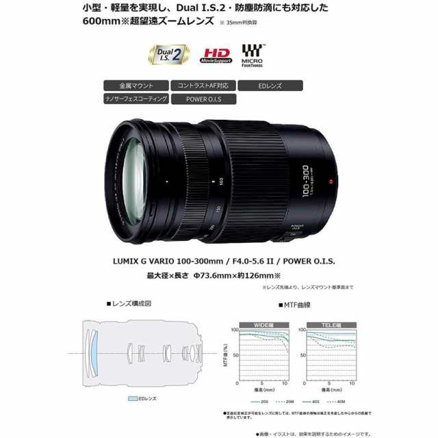 パナソニック Panasonic LUMIX G VARIO 100-300mm F4.0-5.6 II POWER O.I.S. 望遠レンズ ミラーレス カメラ 中古