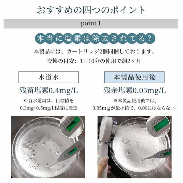 シャワーヘッド 角度調整 塩素除去 カートリッジ付き 一時止水