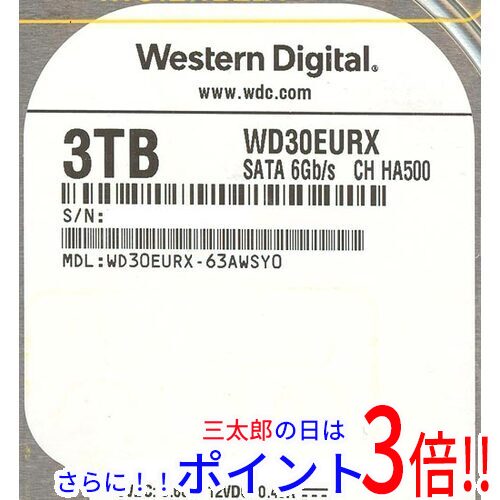 【１日と三太郎の日はポイント３倍！！】【新品】送料無料 ウェスタンデジタル Western Digital製HDD WD30EURX 3TB SATA600 3.5インチ