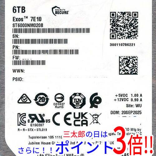 【１日と三太郎の日はポイント３倍！！】【新品】送料無料 SEAGATE HDD ST6000NM020B 6TB 7200 SAS3.0