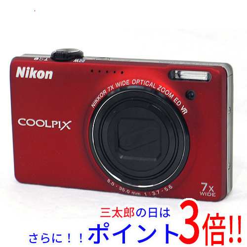 【１日と三太郎の日はポイント３倍！！】【中古即納】送料無料 Nikon製 デジカメ COOLPIX S6000 レッド/1420万画素 液晶画面いたみ
