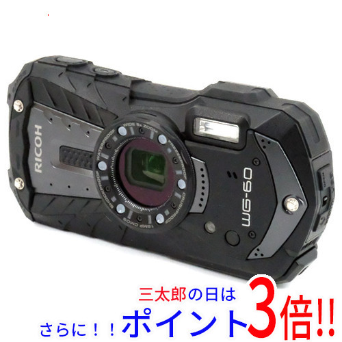 【中古】送料無料 RICOH製 防水デジタルカメラ WG-60 ブラック/1600万画素 本体・液晶画面いたみ