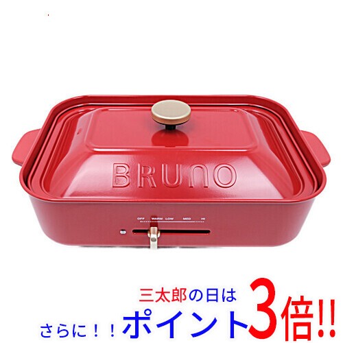 【中古即納】送料無料 イデアレーベルバイブルーノ BRUNO コンパクトホットプレート BOE021-RD レッド 元箱あり 角 たこ焼きプレート付き