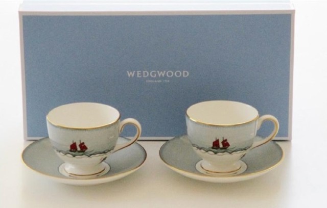 ウェッジウッドWEDGWOOD セイラーズフェアウェル ティーカップ＆ソーサー　リー　ペア【御結婚・内祝・新築・還暦御祝・熨斗・ギフト包装