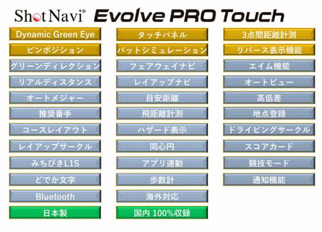 ショットナビ エボルブ プロ タッチ タッチパネル機能 高性能GPSゴルフ