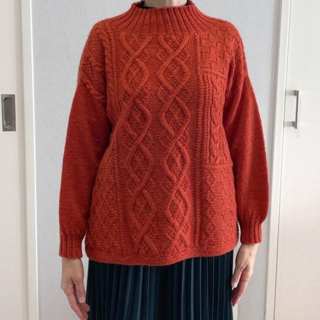 Vintage 70sウールセーター アランニット 手編 有望 L
