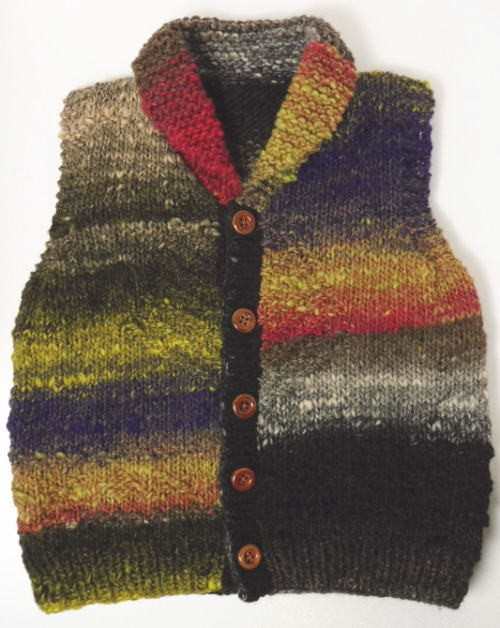 野呂英作のくれよんで編むキッズ用カウチン風ベスト 帽子付き 毛糸