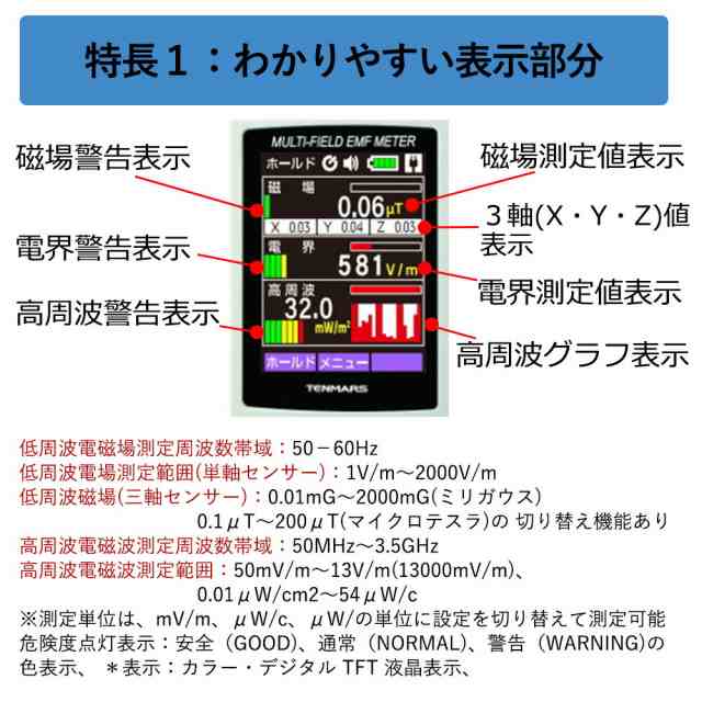 マルチフィールド 電磁波測定器 TM-190 日本語説明書付 50Hz/60Hz共用 磁場 電界 電磁波 電磁場 ガウス 測定 計測 高周波 低周波  メータの通販はau PAY マーケット ルナワールド au PAY マーケット－通販サイト