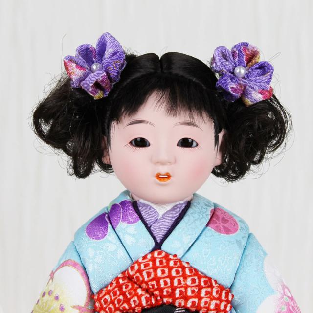 市松人形 木目込み 6号 ガラスケース入り 京染め市松人形(水色)FUKU-R4