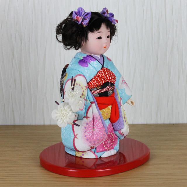 市松人形 木目込み 6号 ガラスケース入り 京染め市松人形(水色)FUKU-R4