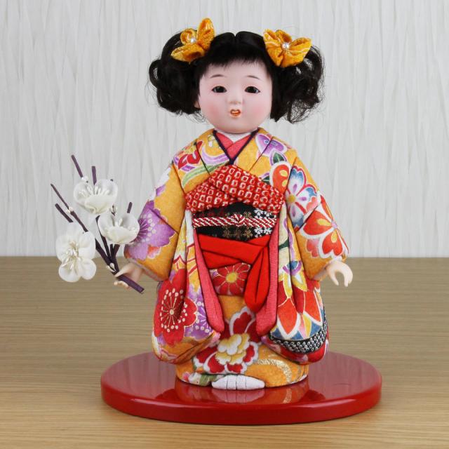 市松人形 木目込み 6号 ガラスケース入り 京染め市松人形(黄色)FUKU-R4