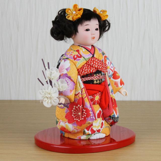 市松人形 木目込み 6号 ガラスケース入り 京染め市松人形(黄色)FUKU-R4