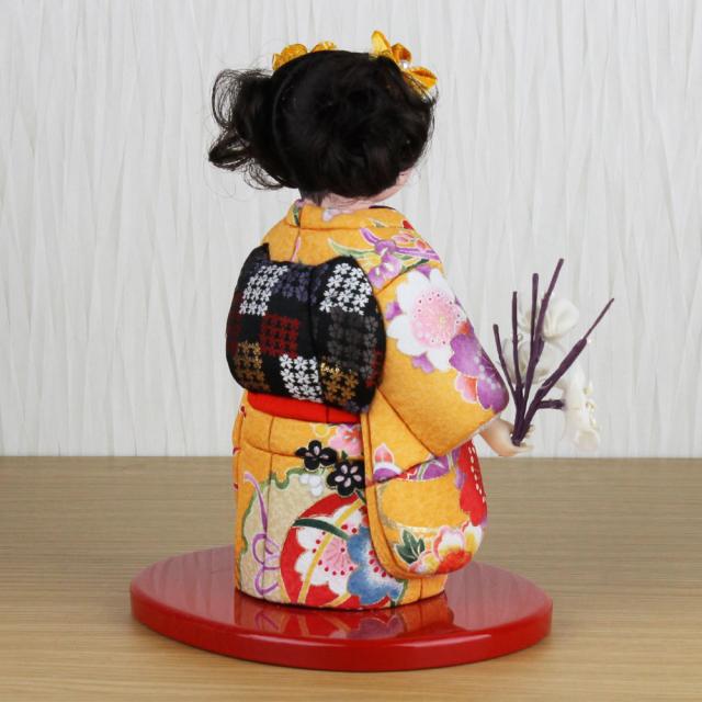 東京木目込　新品ガラス人形ケース6号　　　　　　（木目込み人形等） 市松人形 木目込み 6号 ガラスケース入り 京染め市松人形(黄色)FUKU-R4