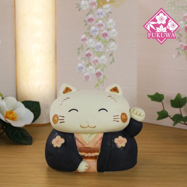 猫 置物 日本製 常滑焼 開運 縁起物 宮崎工房【羽田桂子 監修 招きお多福さん O-281-1221】招き猫の置物