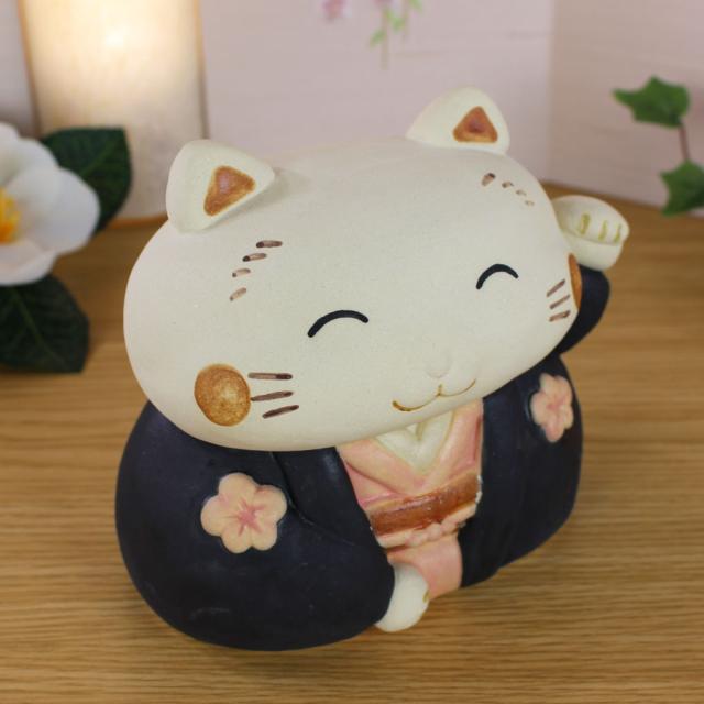 猫 置物 日本製 常滑焼 開運 縁起物 宮崎工房【羽田桂子 監修 招きお多福さん O-281-1221】招き猫の置物_1