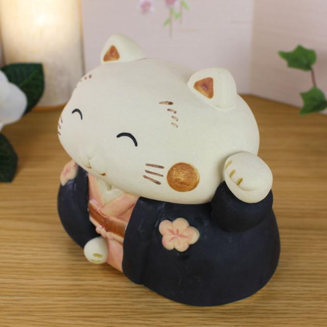 猫 置物 日本製 常滑焼 開運 縁起物 宮崎工房【羽田桂子 監修 招きお多福さん O-281-1221】招き猫の置物_2